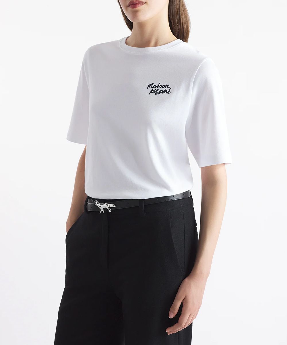 MAISON KITSUNÉ 明亮白手繪LOGO舒適短TEE/女裝/ L