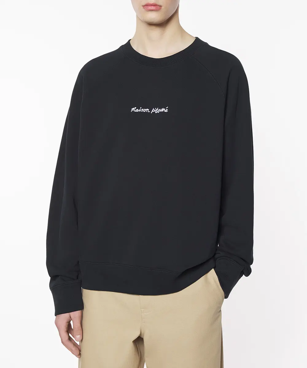 MAISON KITSUNÉ 寧靜黑刺繡字母LOGO刷毛落肩寬鬆衛衣_中性/男/ XS