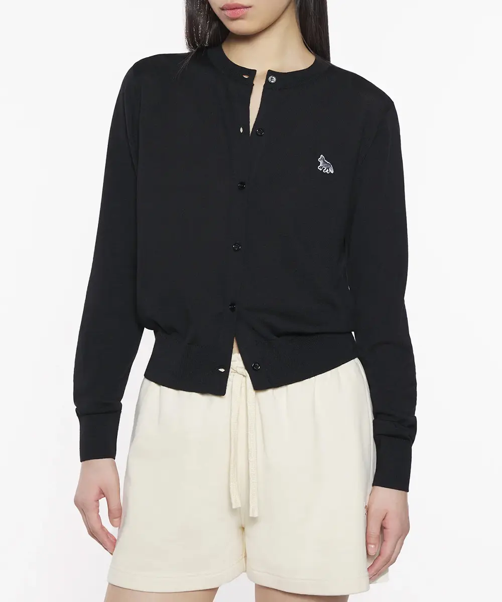 MAISON KITSUNÉ 寧靜黑小狐狸LOGO經典開襟針織衫_女/ XS