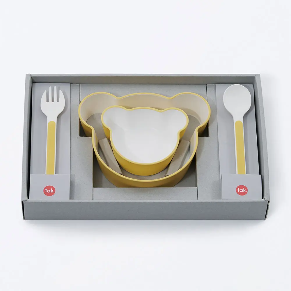 學習獨立用餐➤Tak Kids Dish小熊餐具輕量組_黃