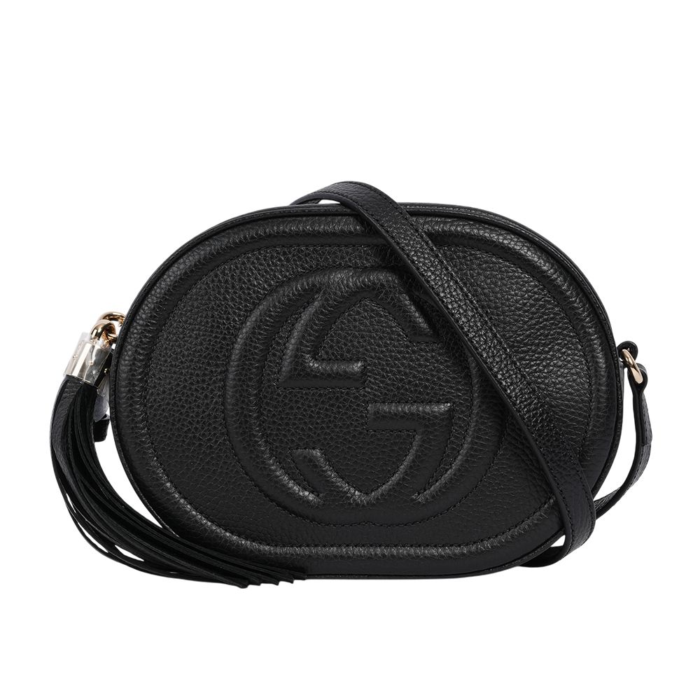 【GUCCI】SOHO 系列流蘇橢圓造型拉鍊斜背包(黑色)/ 平行輸入