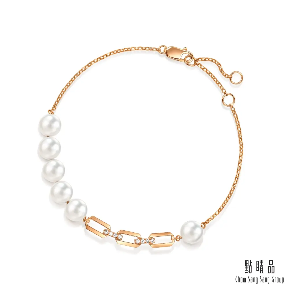 點睛品 Daily Luxe 珍珠環扣 18K玫瑰金鑽石手鍊