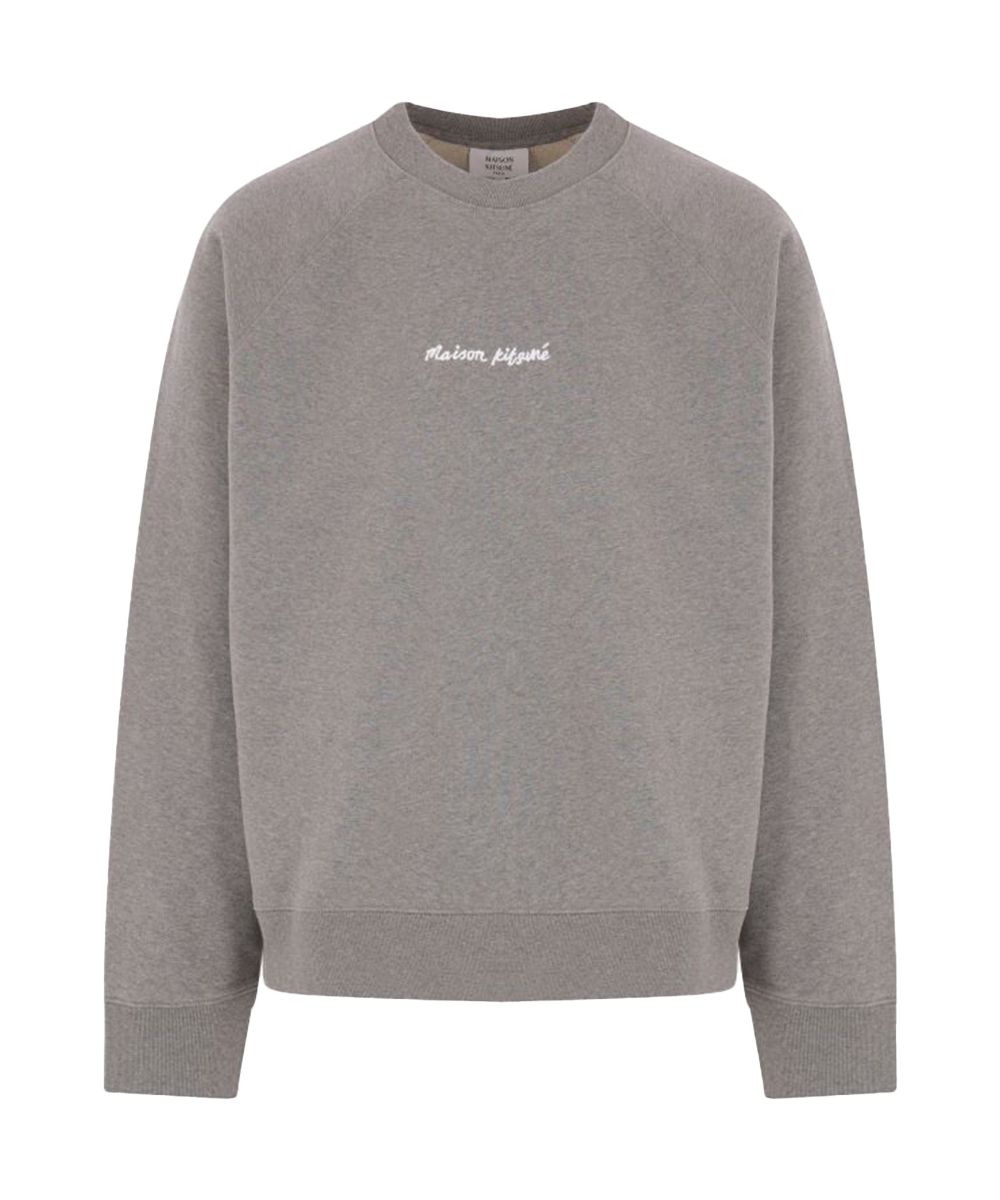 MAISON KITSUNÉ 靜謐灰刺繡字母LOGO刷毛落肩寬鬆衛衣_中性/男/ XS
