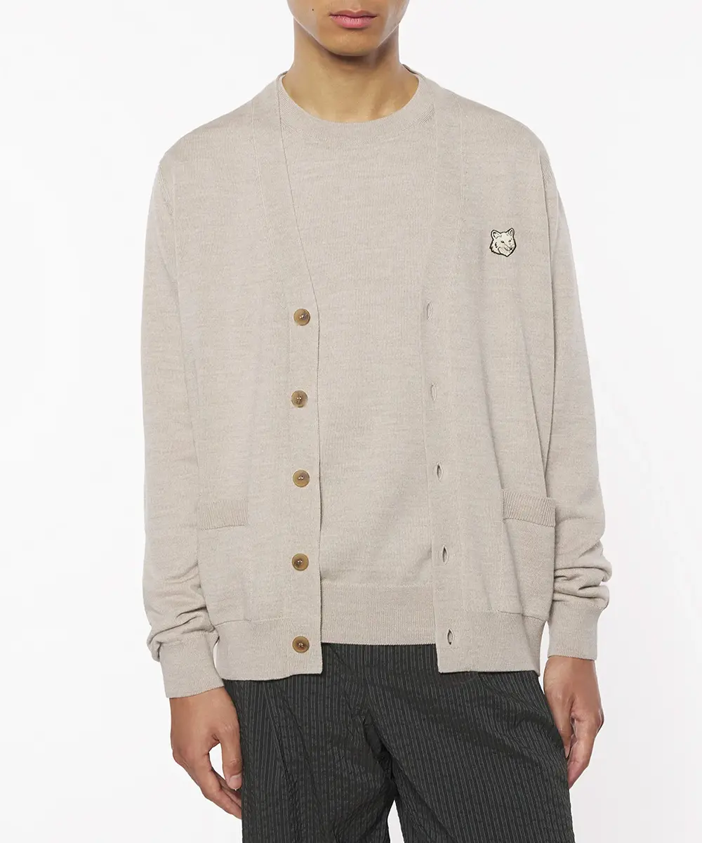 MAISON KITSUNÉ 大理石白變化狐狸頭LOGO經典開襟針織衫_中性/男/ S