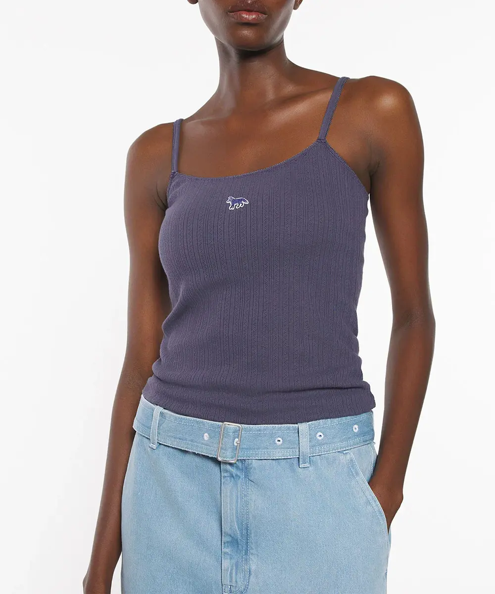 MAISON KITSUNÉ 無花果殼藍小狐狸LOGO細肩帶合身背心_女/ M