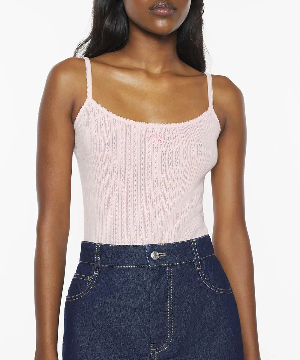 MAISON KITSUNÉ 玫瑰露水粉小狐狸LOGO細肩帶合身背心_女/ M