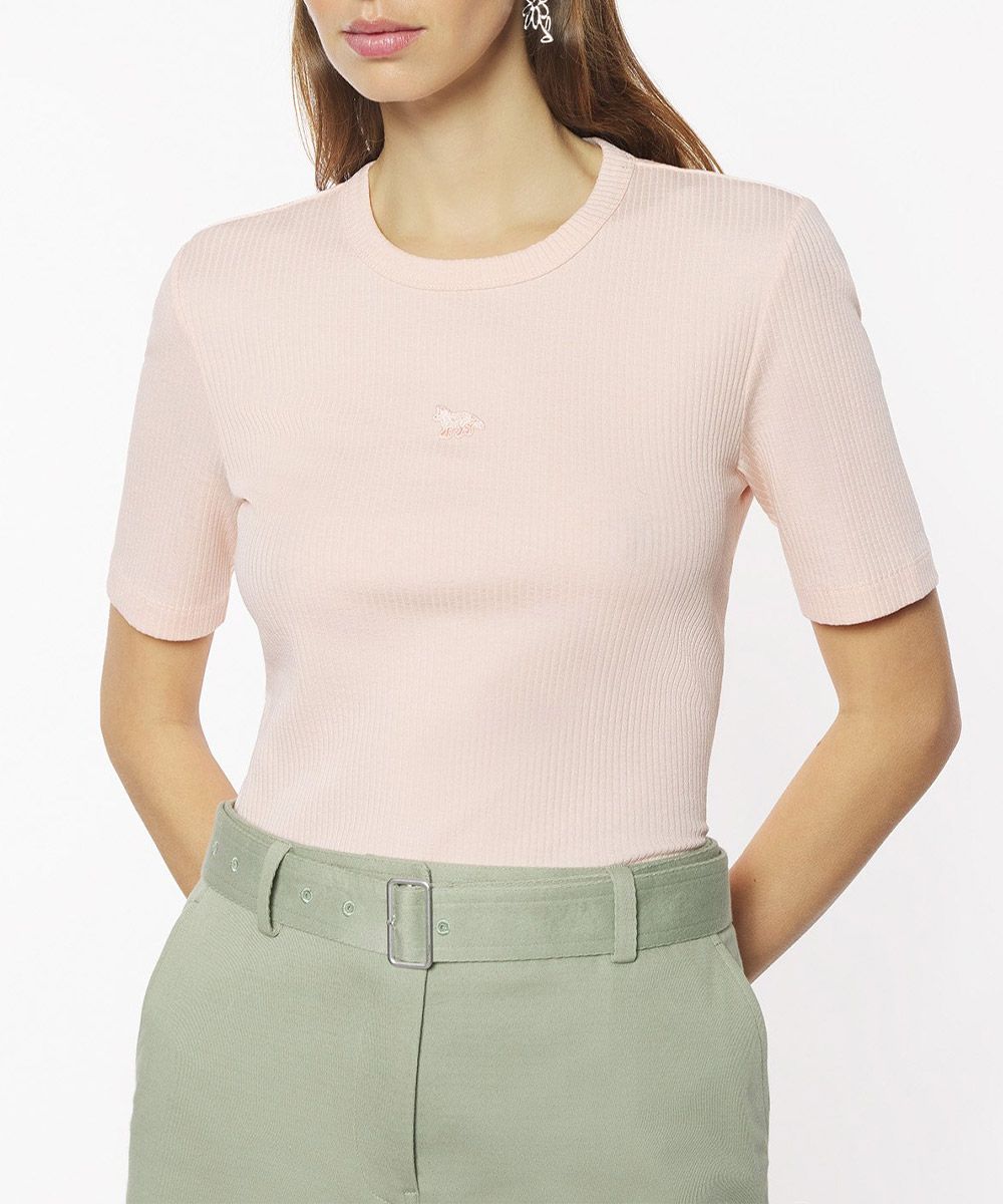 MAISON KITSUNÉ 珊瑚沙色小狐狸LOGO合身短TEE_女/ XL
