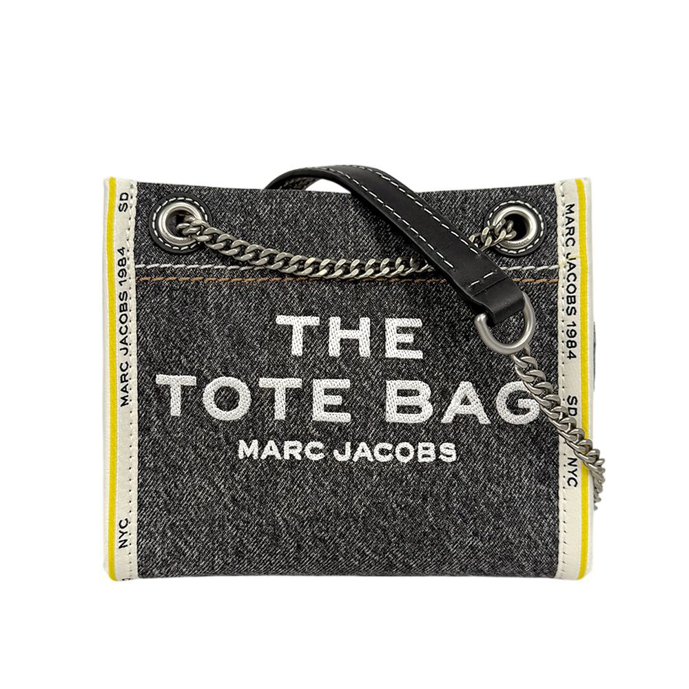 【MARC JACOBS】棉質牛仔布鏈帶肩背/斜背托特包(黑色)/平行輸入