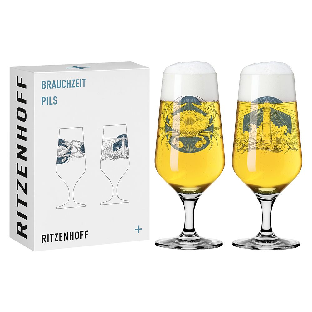【德國 RITZENHOFF】傳承時光系列- 蟹與燈塔皮爾森啤酒對杯(兩入) / 374ml