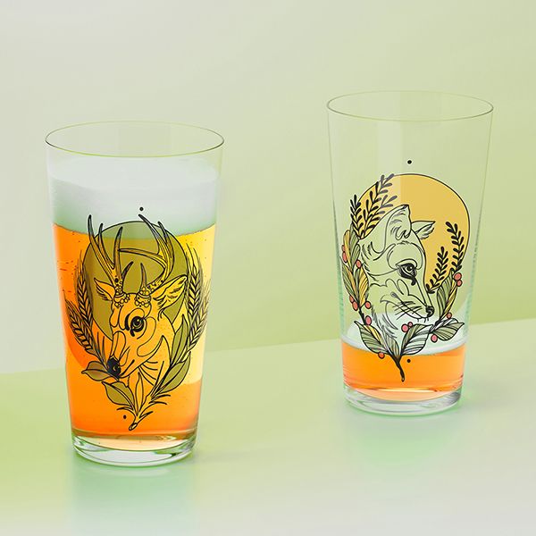 【德國 RITZENHOFF】時尚圖騰系列- 狐狸與雄鹿啤酒(多功能)對杯(兩入)/ 432 ml