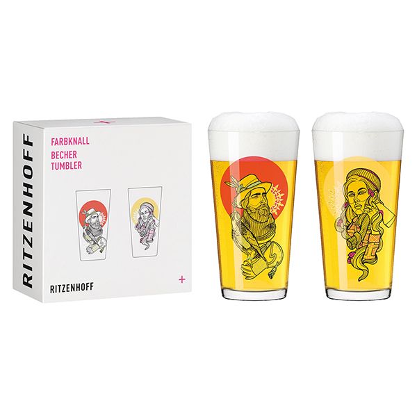 【德國 RITZENHOFF】時尚圖騰系列- 划木工與馴鷹者啤酒(多功能)對杯(兩入) / 432 ml