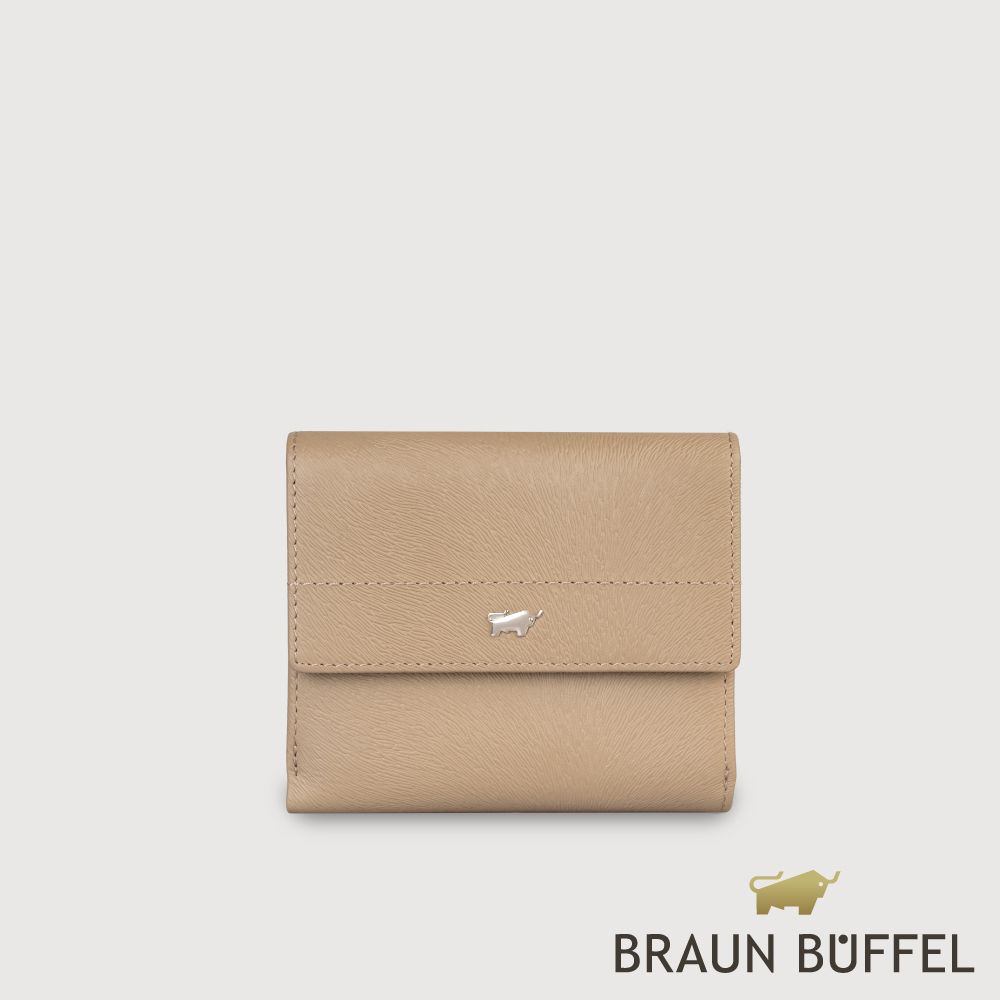 【BRAUN BUFFEL 德國小金牛】台灣總代理 依雅娜 8卡兩折短夾-奶茶棕/BF853-404-SVM