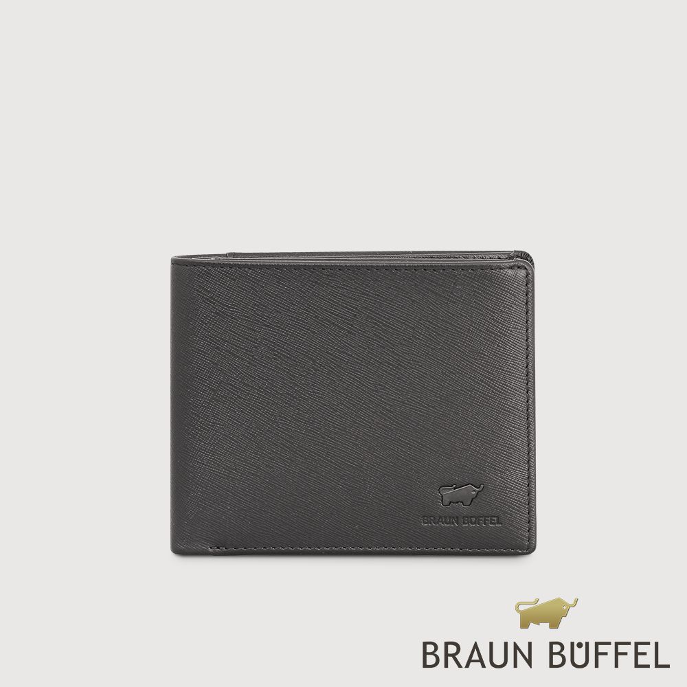 【BRAUN BUFFEL 德國小金牛】台灣總代理 艾康-A-TW 5卡零錢袋皮夾-黑色/BF571-315-BK