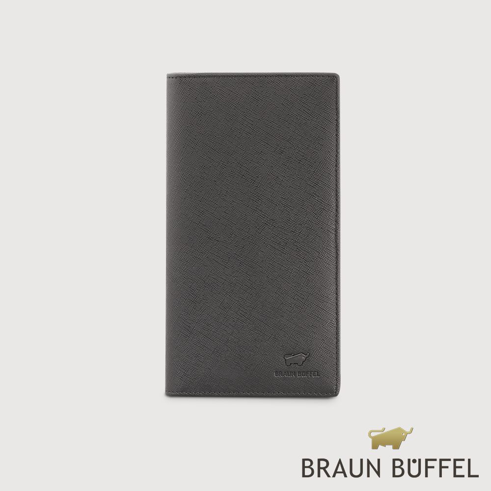 【BRAUN BUFFEL 德國小金牛】台灣總代理 艾康-A-TW 18卡兩折長夾-黑色/BF571-631-BK