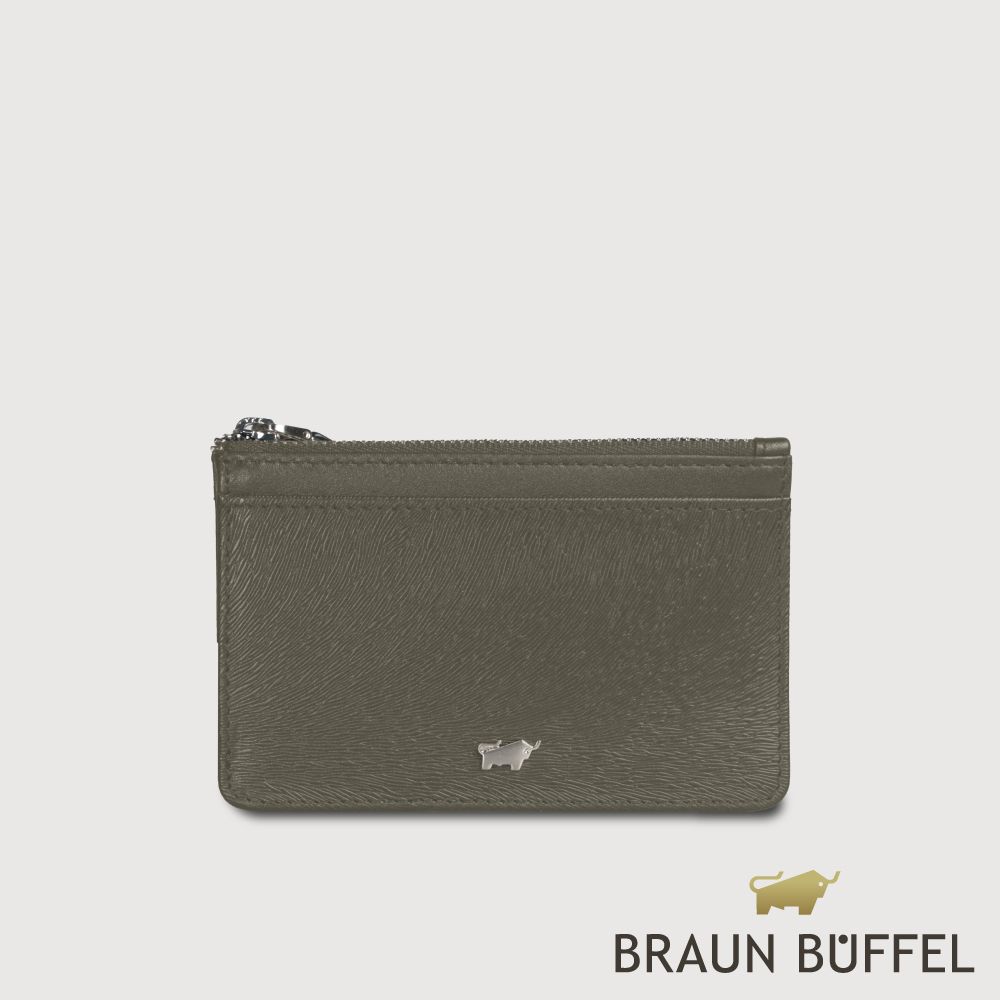 【BRAUN BUFFEL 德國小金牛】台灣總代理 阿格馬林 拉鍊零錢包-橄欖綠/BF560-163-MIO