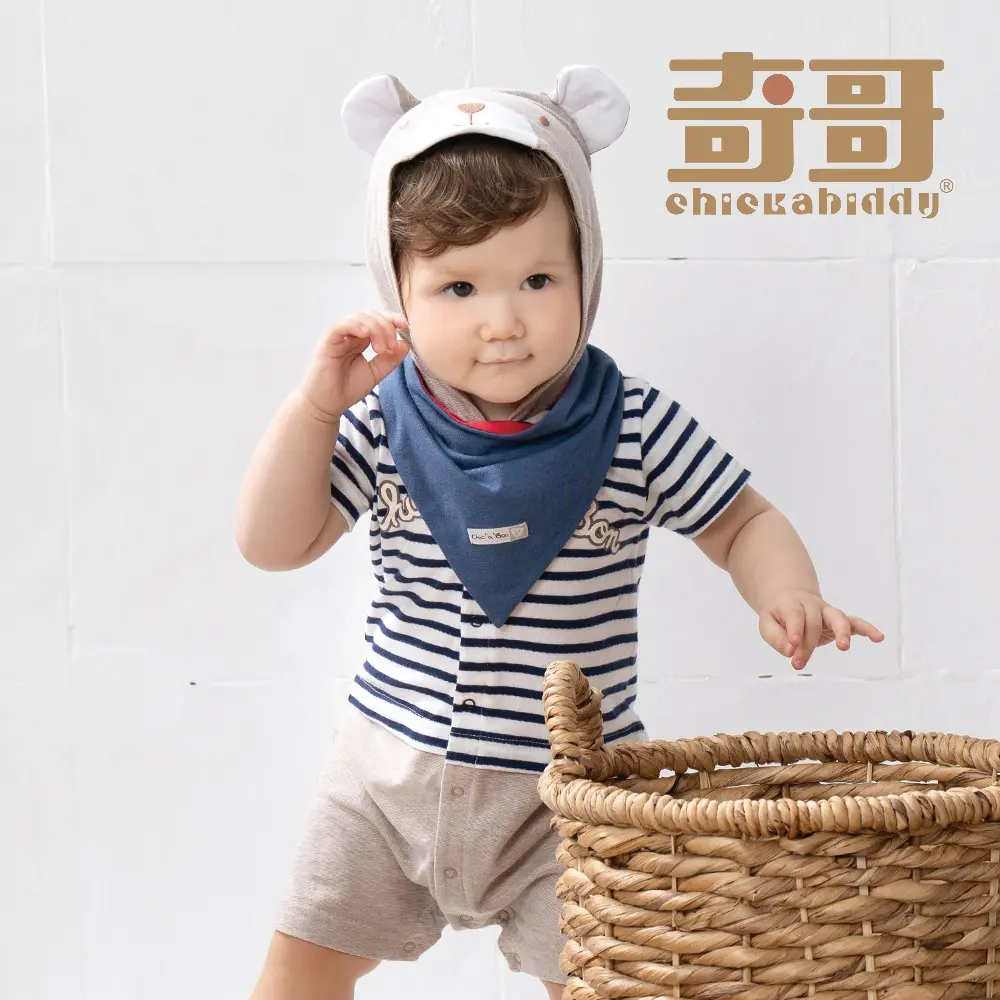 【奇哥】Chic a Bon 嬰幼童裝 熊熊造型短袖兔裝/連身衣-附雙面領巾(6-18個月)/ 6個月