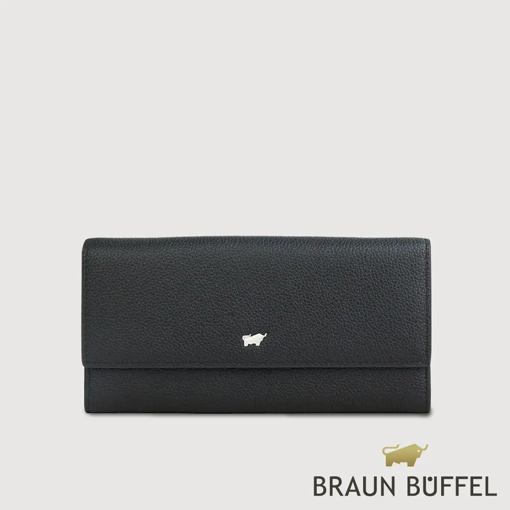 【BRAUN BUFFEL 德國小金牛】台灣總代理 維那斯-C 12卡兩折長夾-黑色/BF868-621-BK