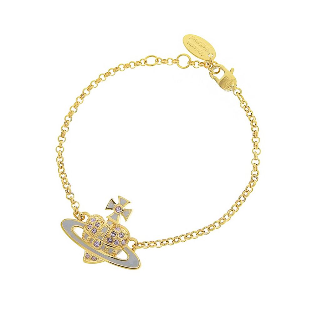 99限定價🌟Vivienne Westwood 閃耀紫水晶淡藍琺瑯反向愛心手鍊 金色 /平行輸入