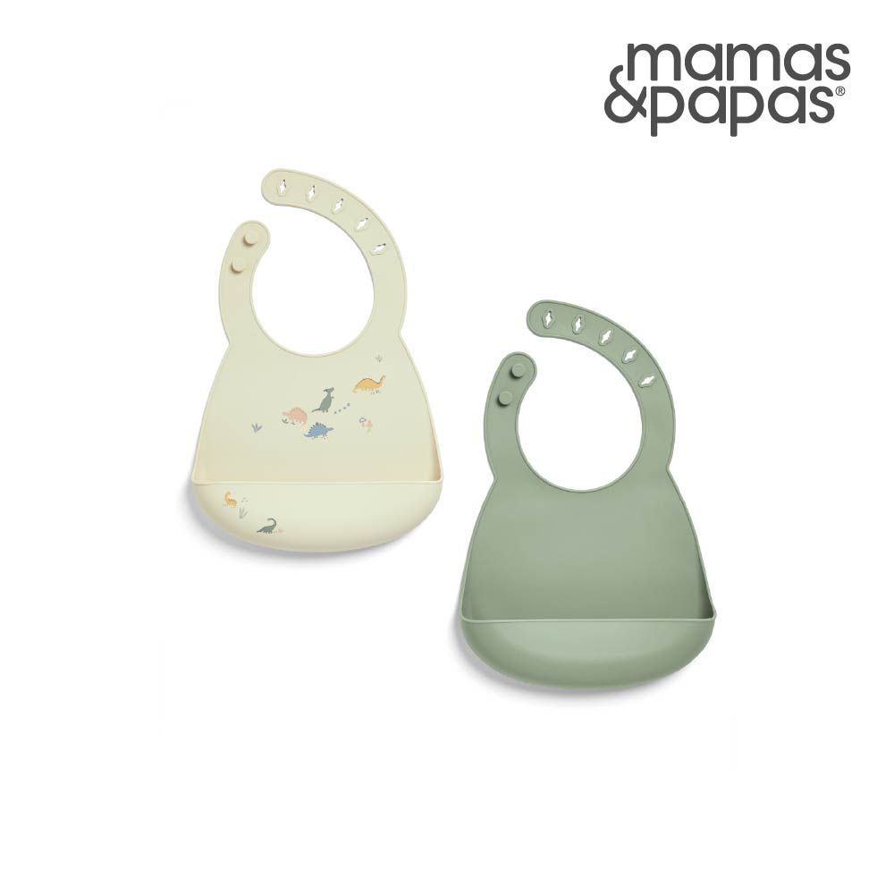 Mamas & Papas 矽膠圍兜2件組-恐龍線條