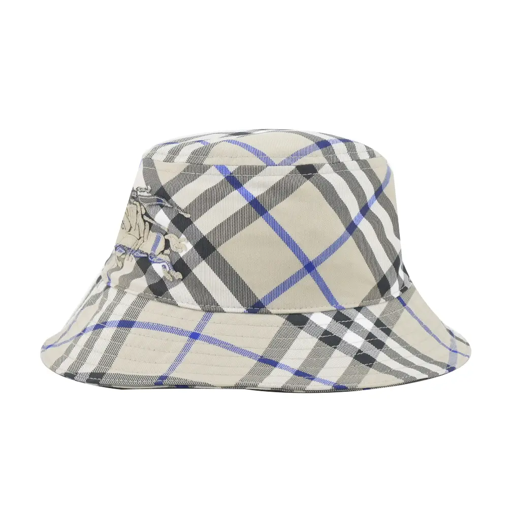 BURBERRY 騎士標誌格紋棉質混紡漁夫帽(石色)/平行輸入/ M