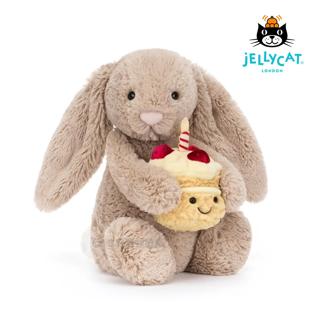 Jellycat生日蛋糕兔/ 拿鐵灰/ 31cm