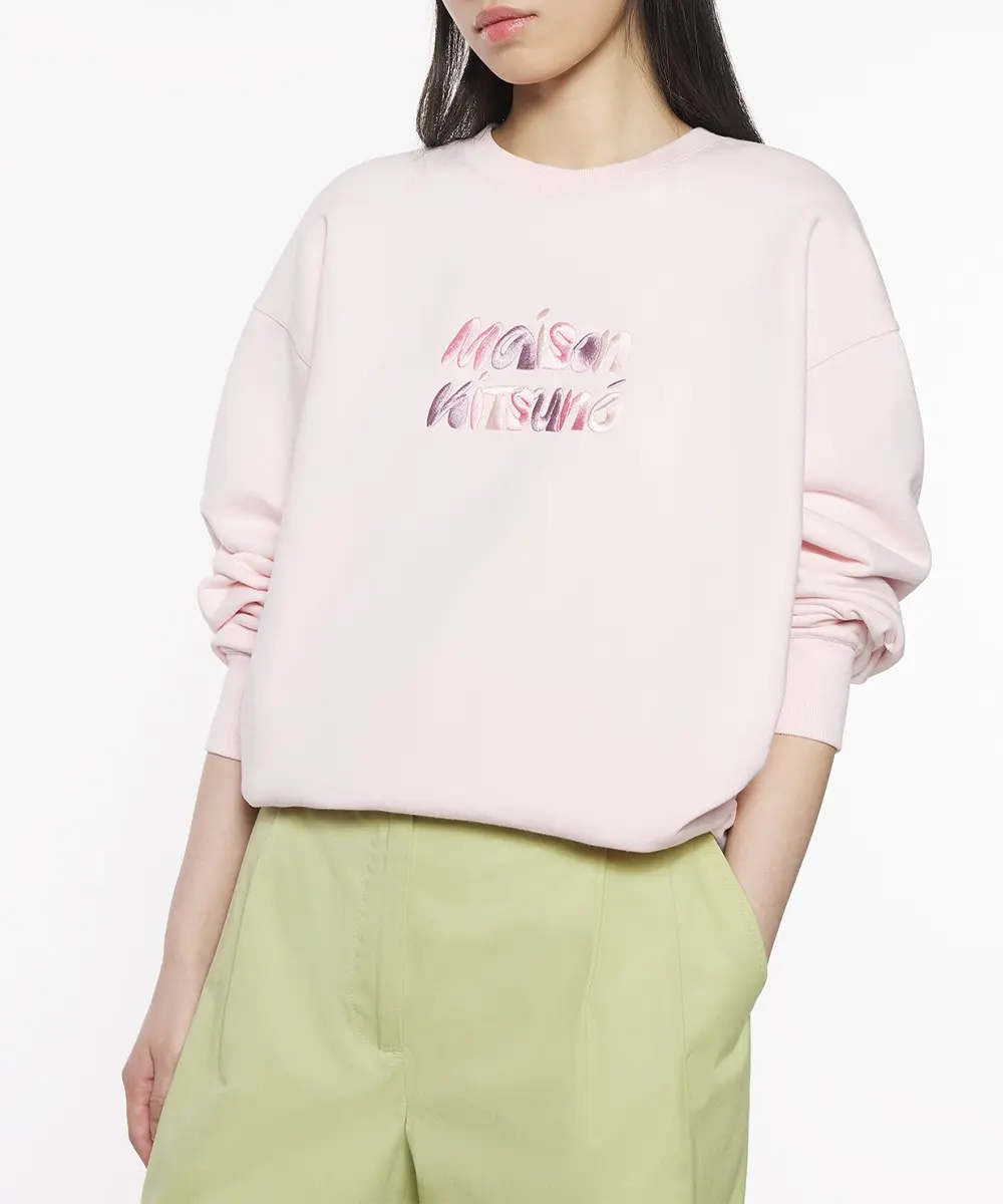 MAISON KITSUNÉ 玫瑰露水粉漸層泡泡刺繡LOGO寬鬆衛衣/女裝/ M