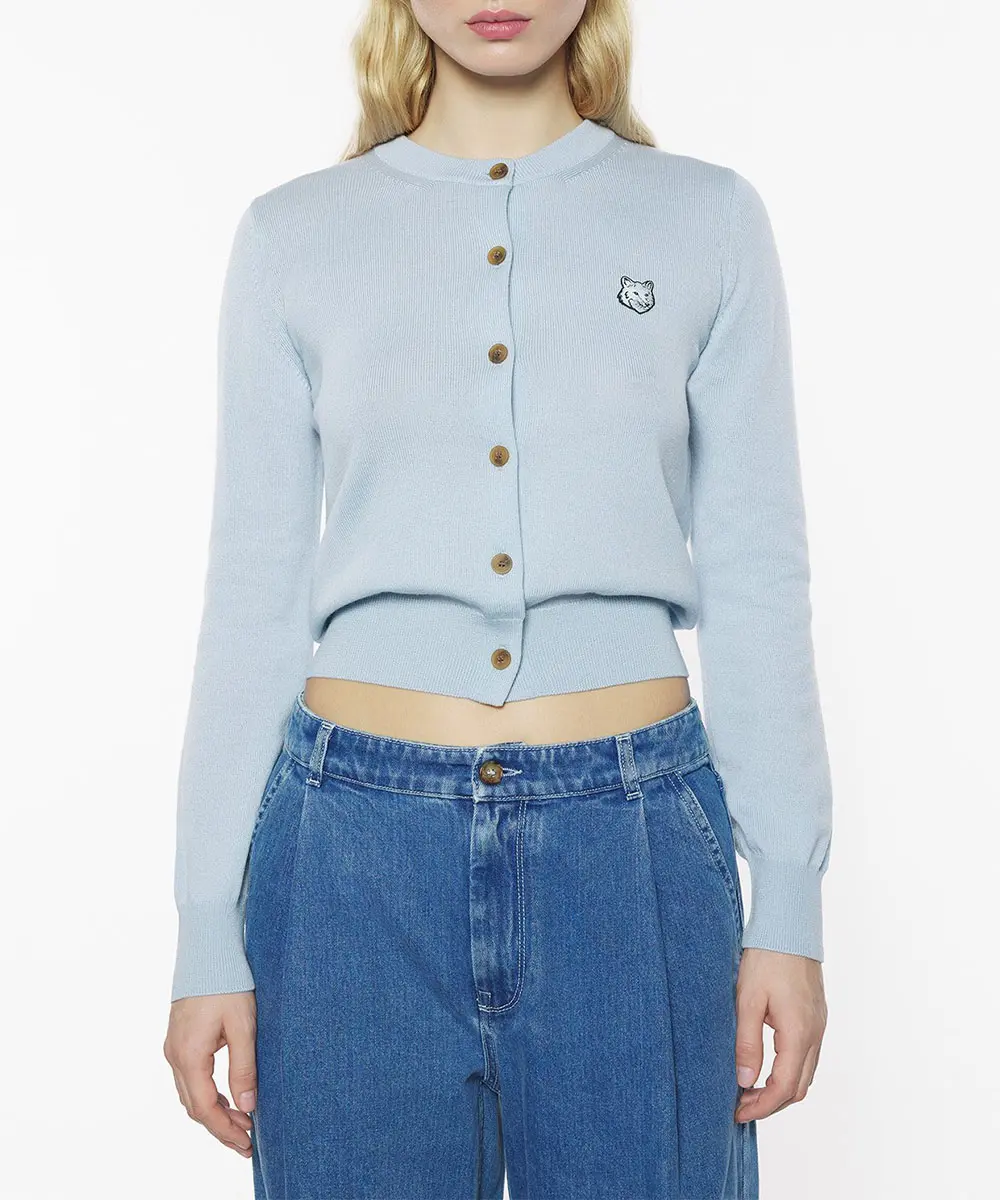 MAISON KITSUNÉ 繡球花淺藍變化狐狸頭經典開襟針織衫/女裝/ XS