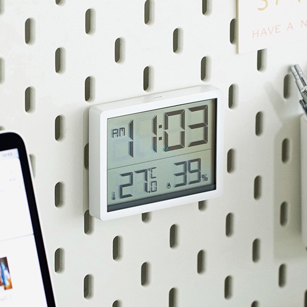 日本霜山 簡約風磁吸式溫溼度電子鐘/白