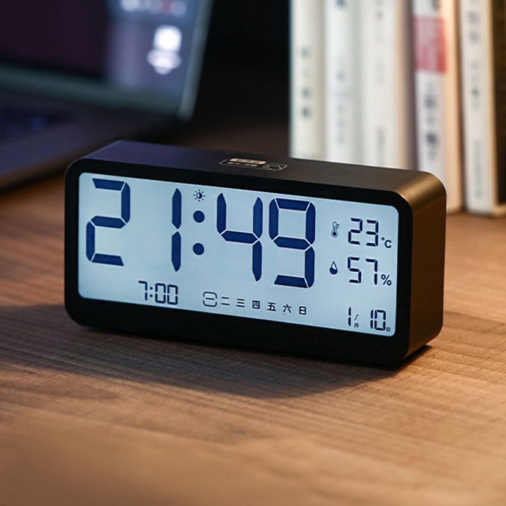 日本霜山 多功能桌上型溫溼度電子鐘 (貪睡鬧鐘/夜光鬧鐘)/ 黑