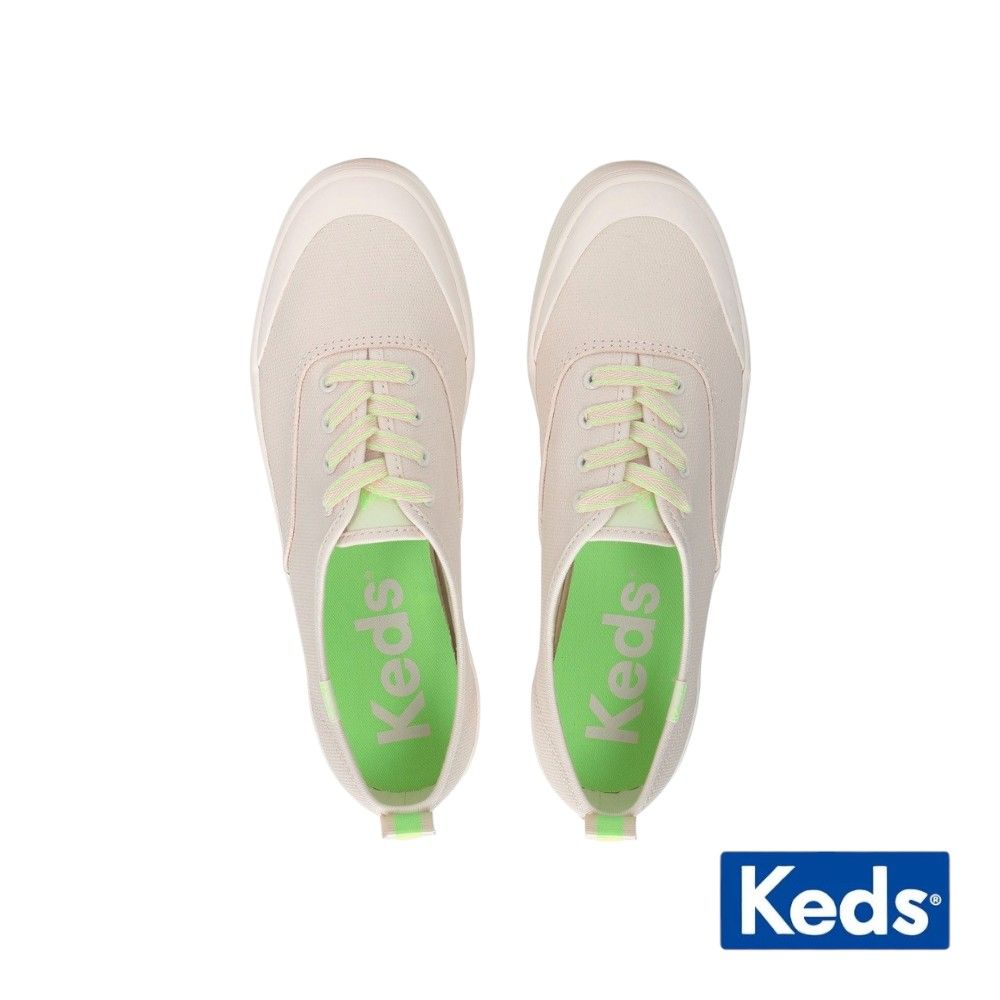 【KEDS】CHAMPION TOE CAP TRX SPLASH CANVAS 防潑水帆布休閒鞋 米白/螢光綠 WF68346/ US7 (24cm)