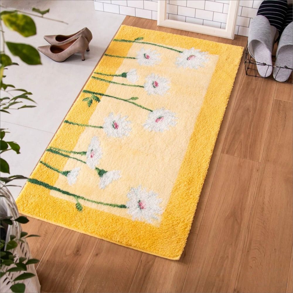 日本OKA 日製抗菌防臭可水洗威爾頓編織玄關地墊-60x110cm/ 雛菊黃