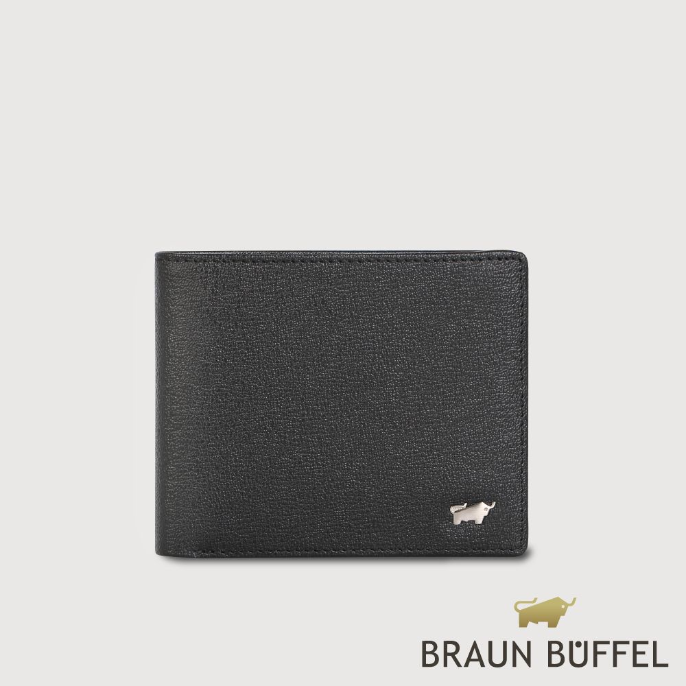 【BRAUN BUFFEL 德國小金牛】台灣總代理 山系列 4卡零錢袋皮夾-黑色/BF398-315-BK
