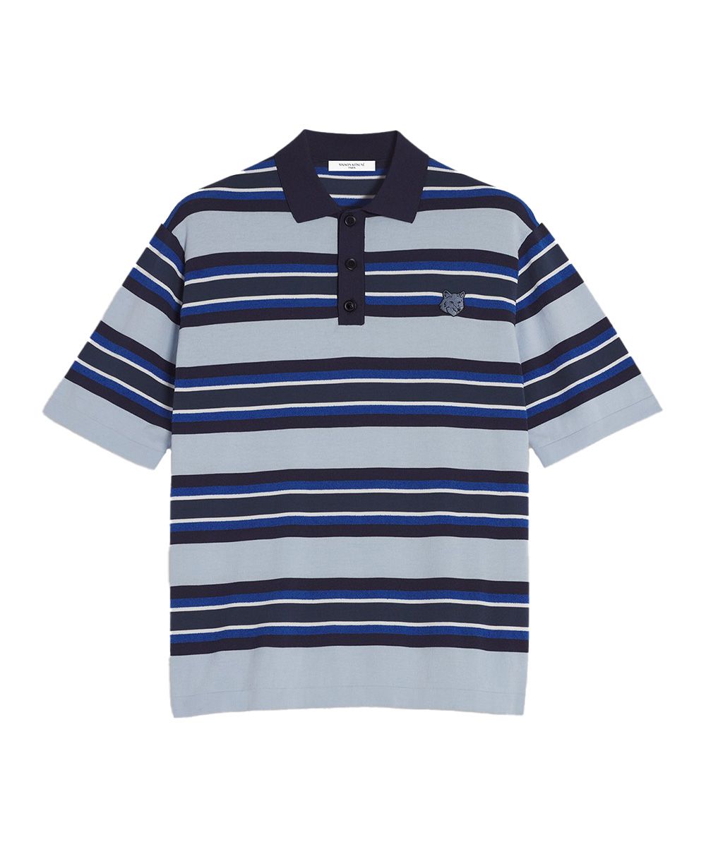 MAISON KITSUNÉ 星光藍條紋變化狐狸頭LOGO POLO衫_中性/男/ S