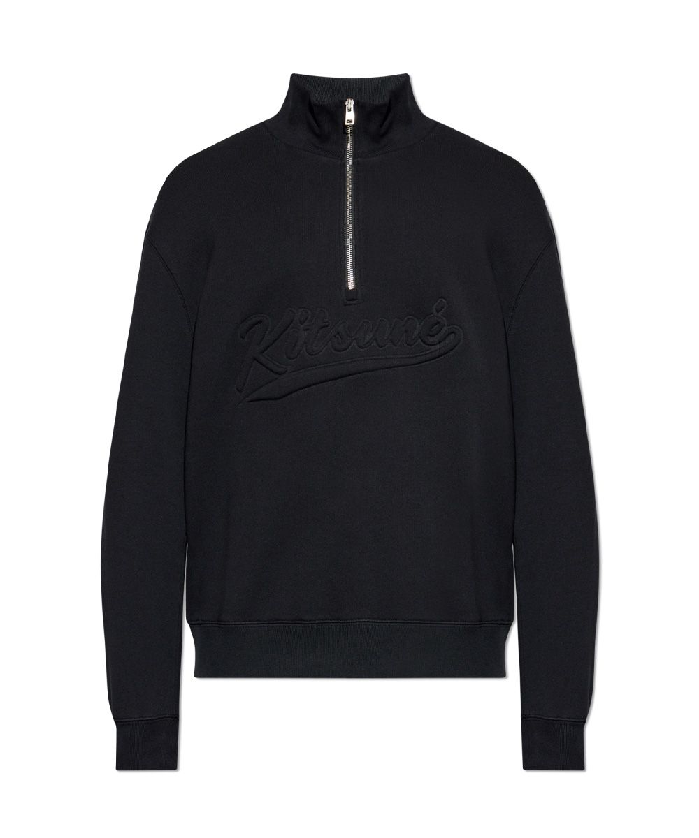 MAISON KITSUNÉ 寧靜黑學院風LOGO舒適半開襟衛衣_男/中性/ S