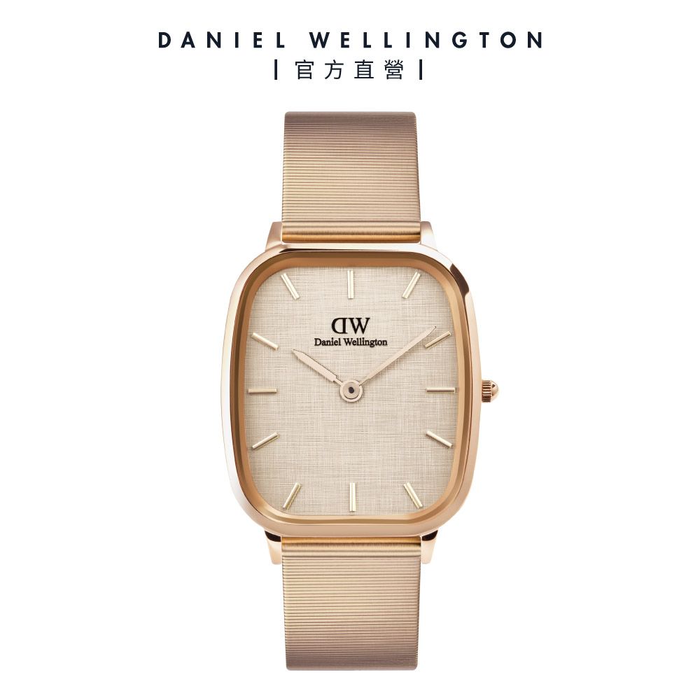 Daniel Wellington 手錶 Marlon 32x36,30mm 復古織紋細金屬方錶-玫瑰金(DW00100815)
