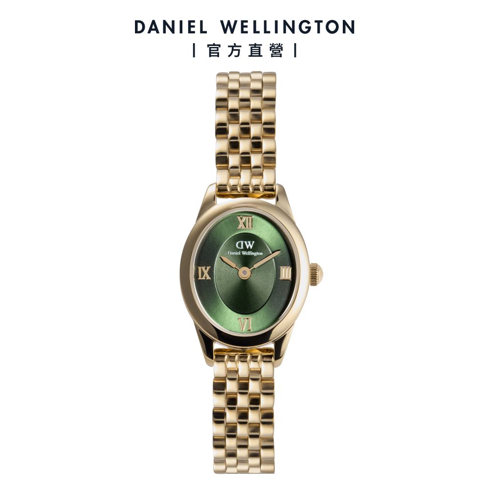 Daniel Wellington 手錶 Ophelia Mini 25.5x22mm 橢圓鍊帶腕錶-翡翠綠錶盤-香檳金(DW00100804)