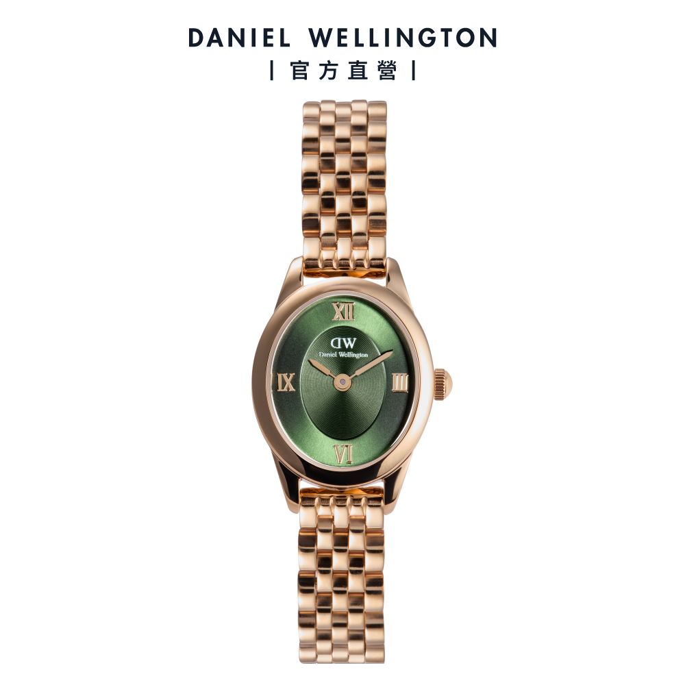 Daniel Wellington 手錶 Ophelia Mini 25.5x22mm 橢圓鍊帶腕錶-翡翠綠錶盤-玫瑰金(DW00100806)