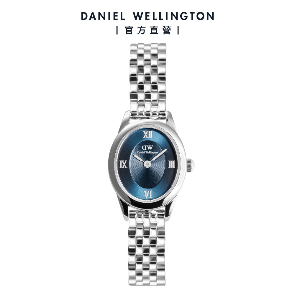 Daniel Wellington 手錶 Ophelia Mini 25.5x22mm 橢圓鍊帶腕錶-極地藍錶盤-星光銀(DW00100807)
