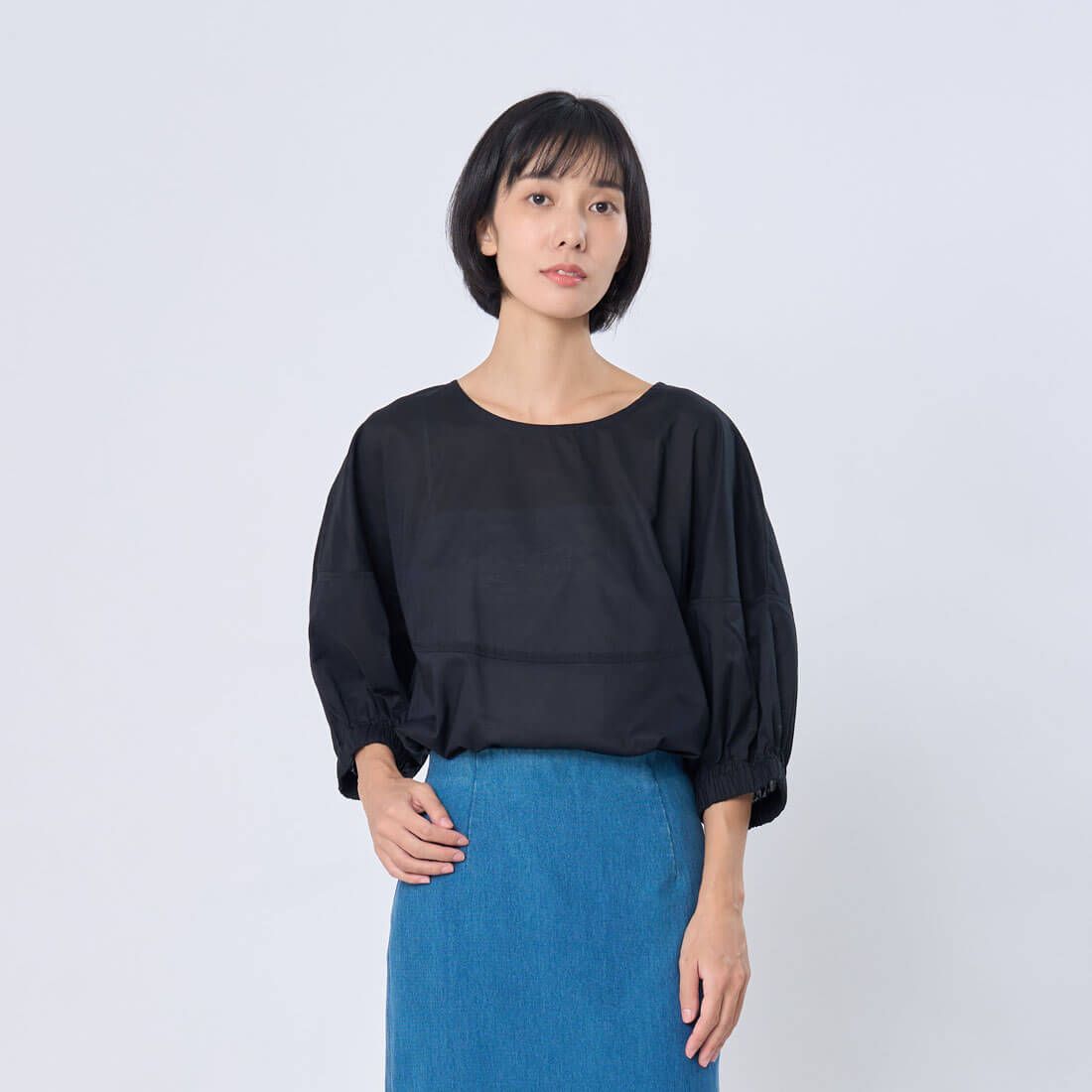 好我 so that's me Opie 棉質圓剪接寬版上衣/ 黑 Free Size