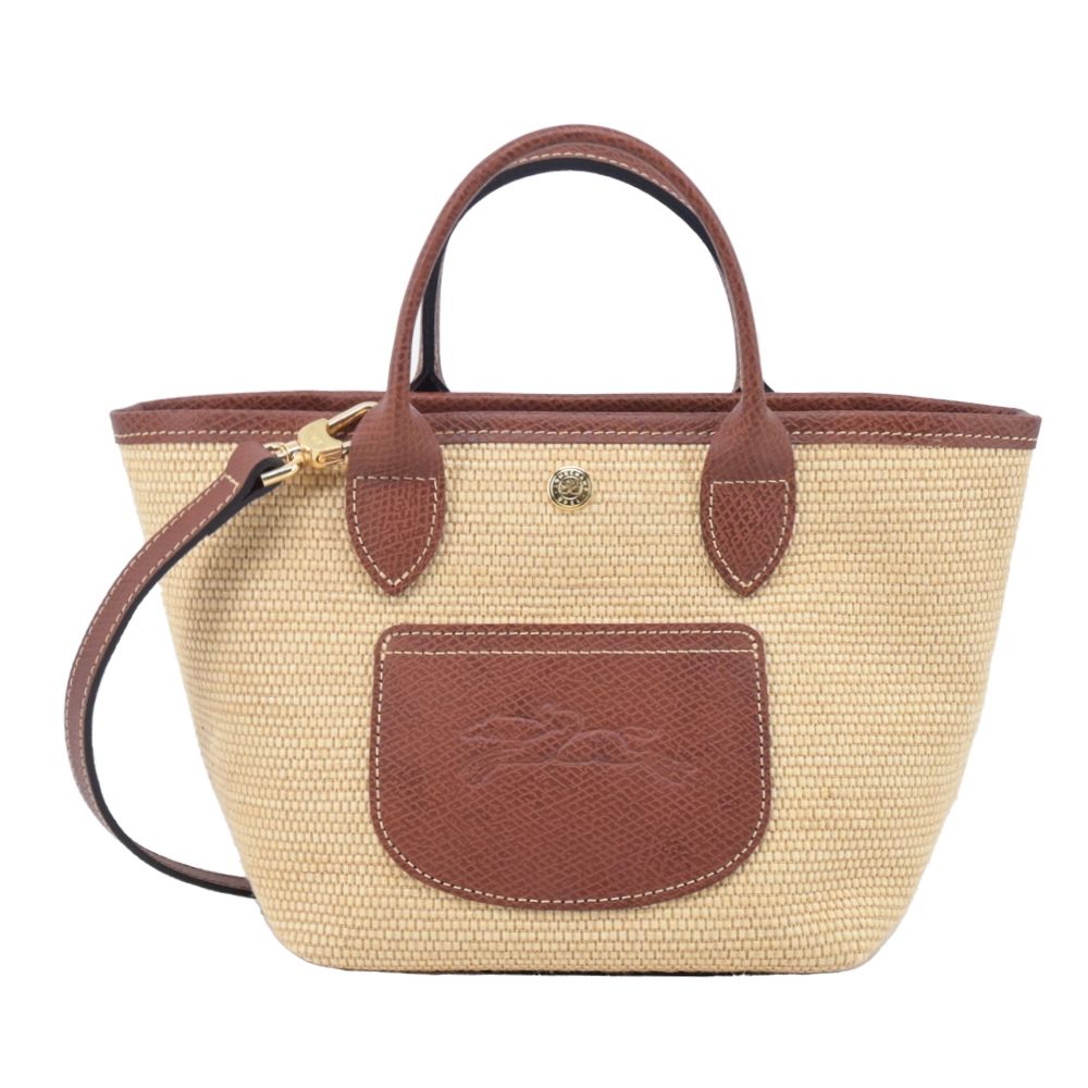 LONGCHAMP LE PANIER PLIAGE系列前口袋編織兩用提籃包(迷你/棕)/平行輸入