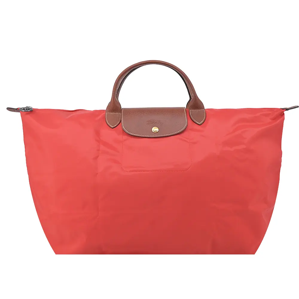 LONGCHAMP LE PLIAGE系列短把再生尼龍摺疊水餃旅行袋(大/番茄紅)/平行輸入