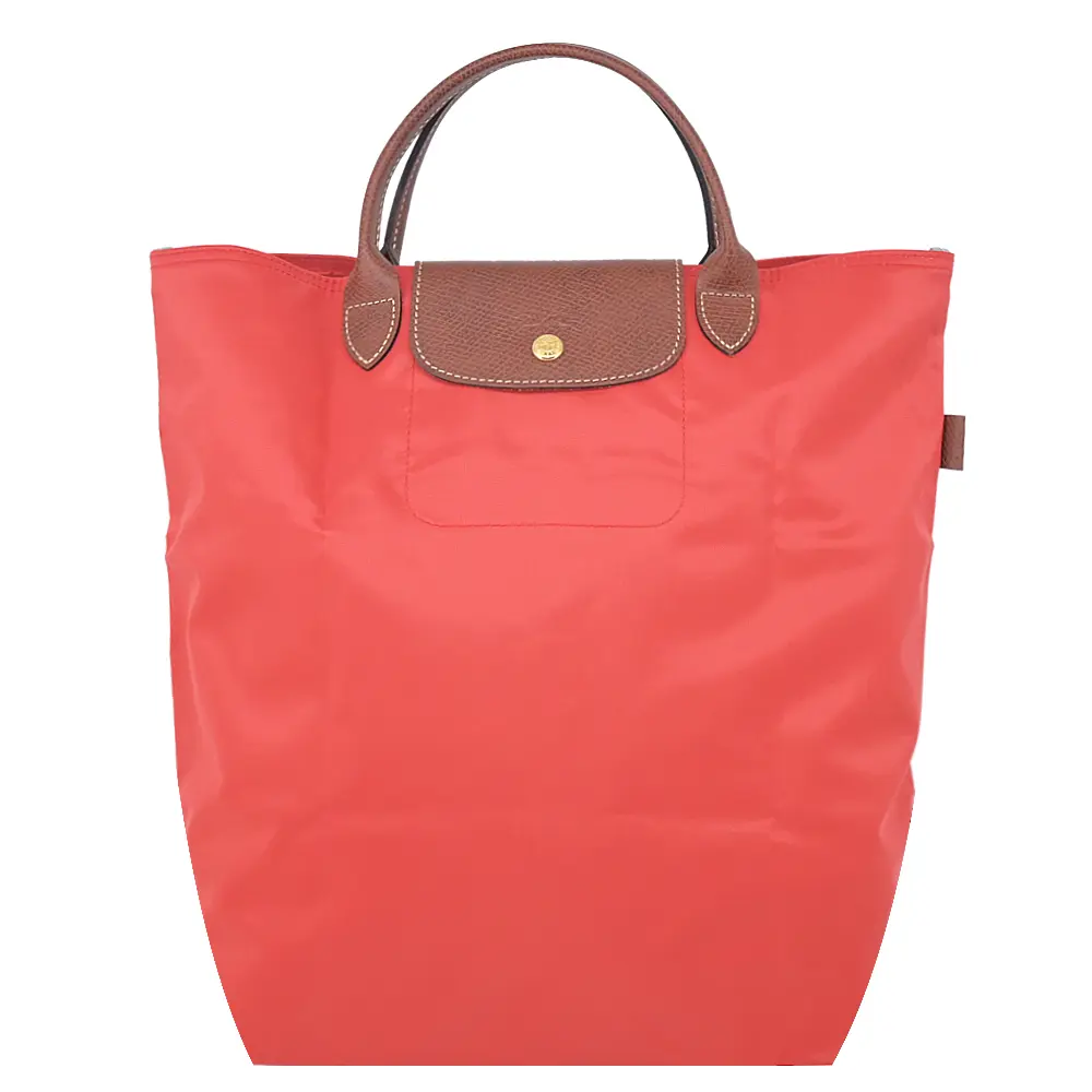 LONGCHAMP LE PLIAGE系列短把再生尼龍手提包(中/番茄紅)/平行輸入