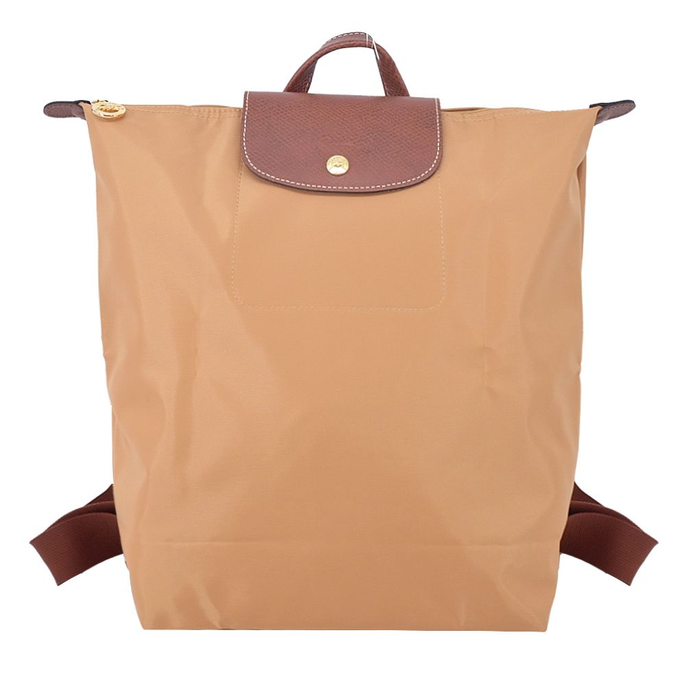 LONGCHAMP LE PLIAGE系列再生尼龍摺疊後背包(中/小鹿棕)/平行輸入