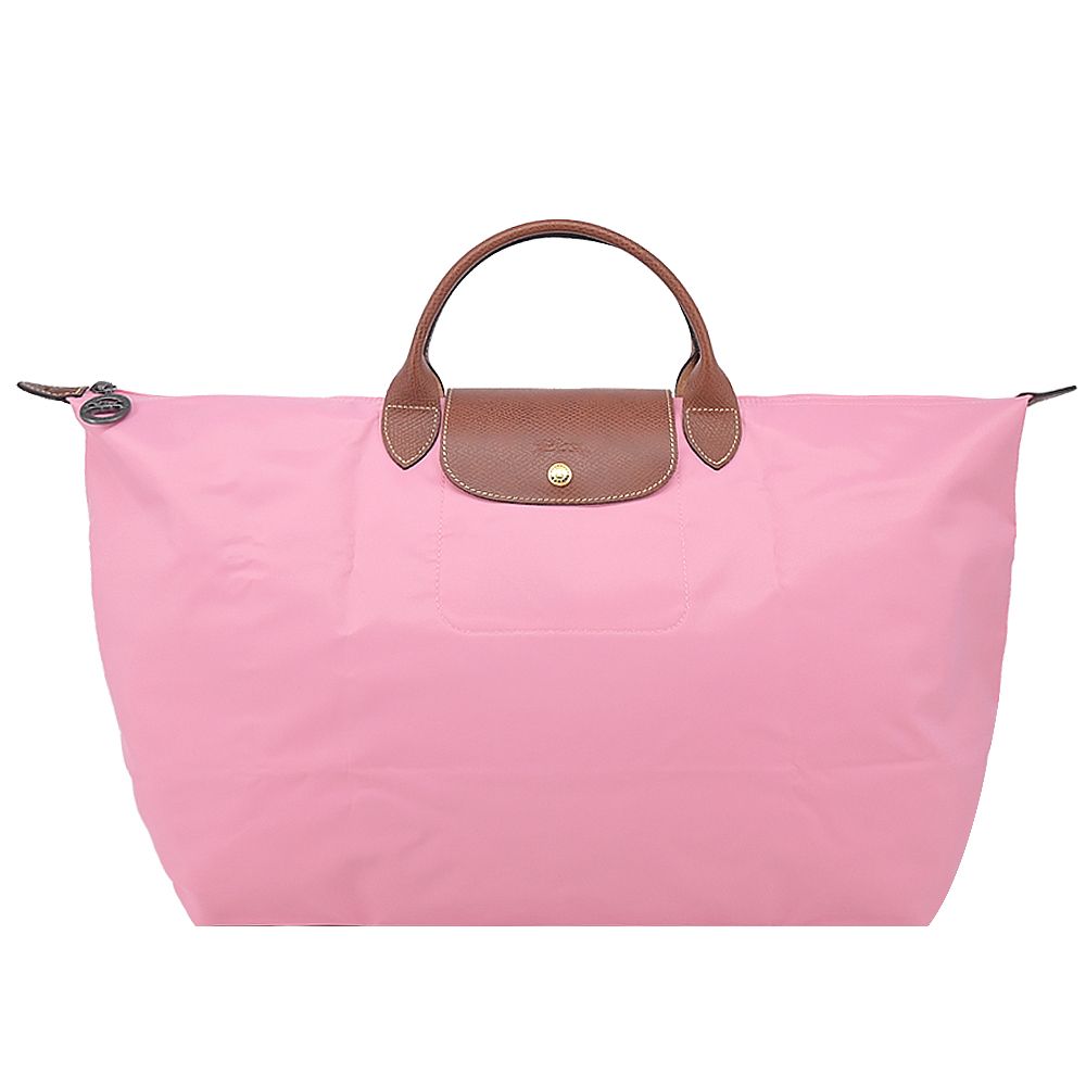 LONGCHAMP LE PLIAGE系列短把再生尼龍摺疊水餃旅行袋(大/棉花糖粉)/平行輸入