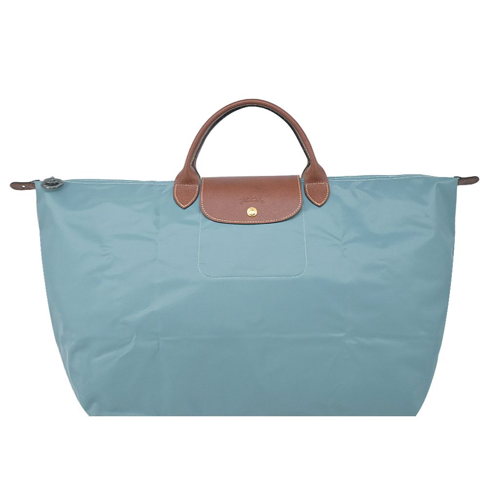 LONGCHAMP LE PLIAGE系列短把再生尼龍摺疊水餃旅行袋(大/尤加利綠)/平行輸入