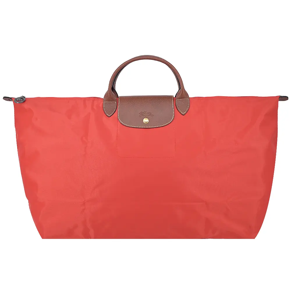 LONGCHAMP LE PLIAGE系列短把再生尼龍摺疊水餃旅行袋(特大/番茄紅)/平行輸入