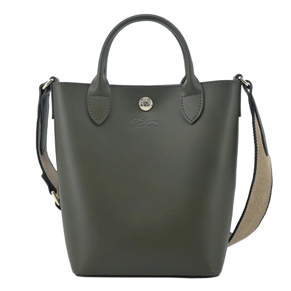 法式簡約➤LONGCHAMP ÉPURE系列滑面牛皮手提/斜背兩用包(迷你/卡其綠)/平行輸入