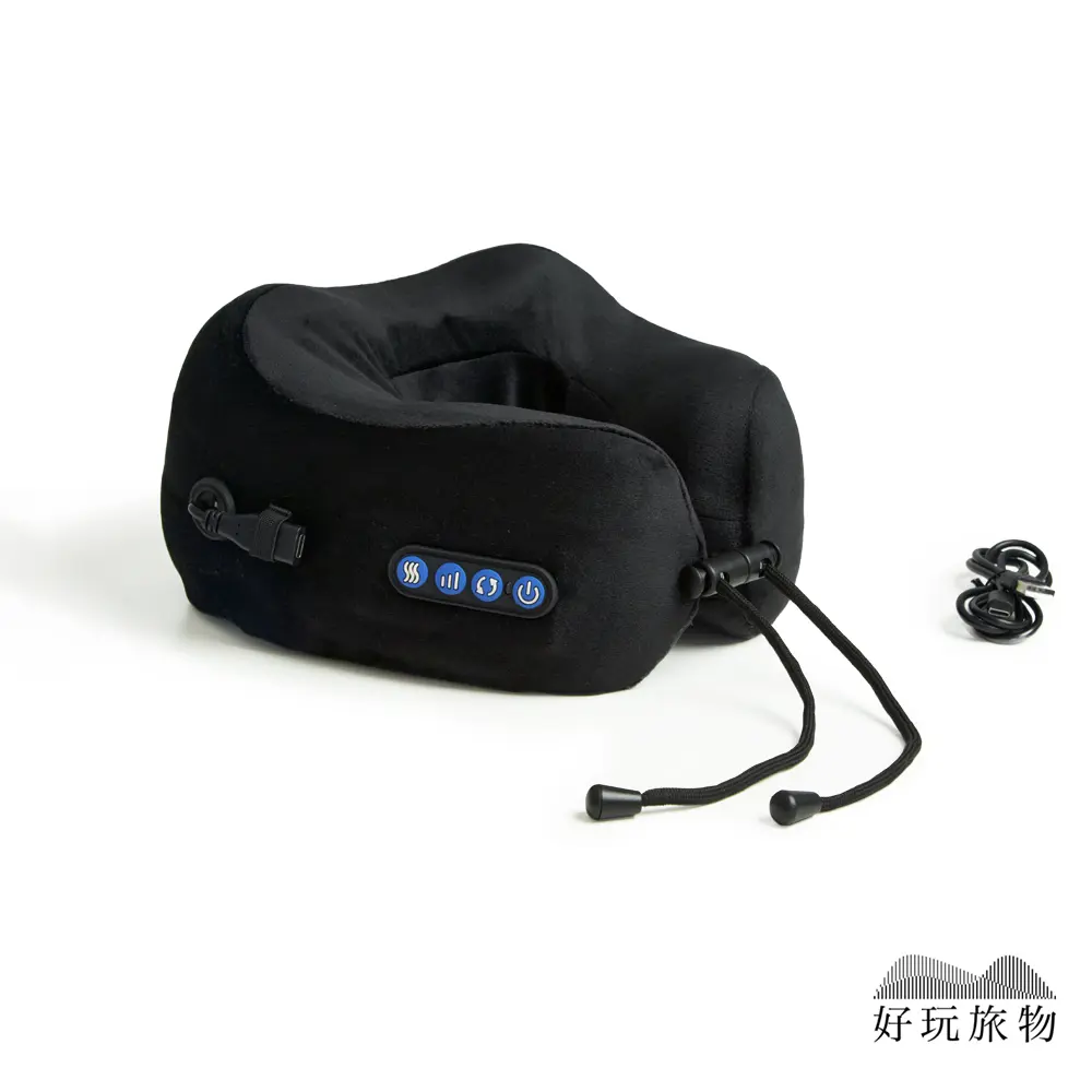 【好玩旅物】充電式恆溫肩頸按摩旅行U型靠枕/ 黑色