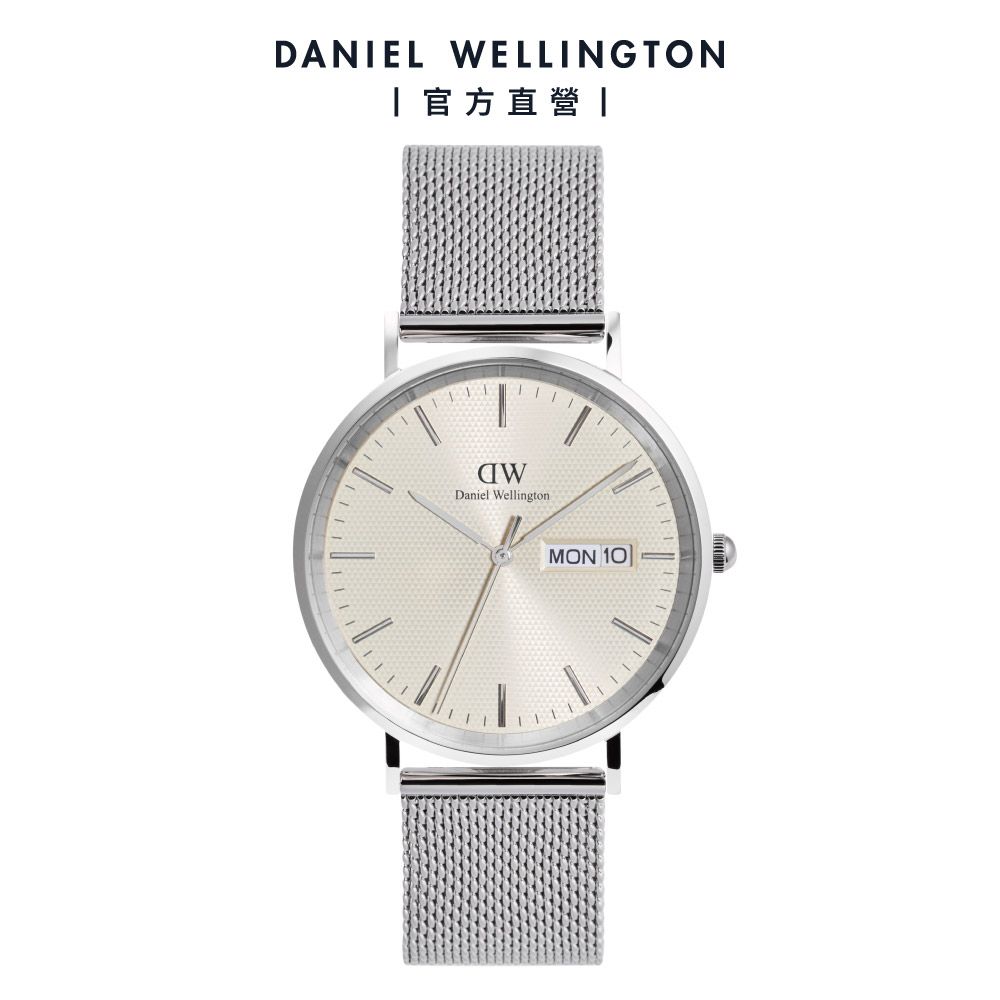 Daniel Wellington 手錶 Classic 40mm Day Display 金屬編織錶-星光銀-白錶盤(DW00100828)