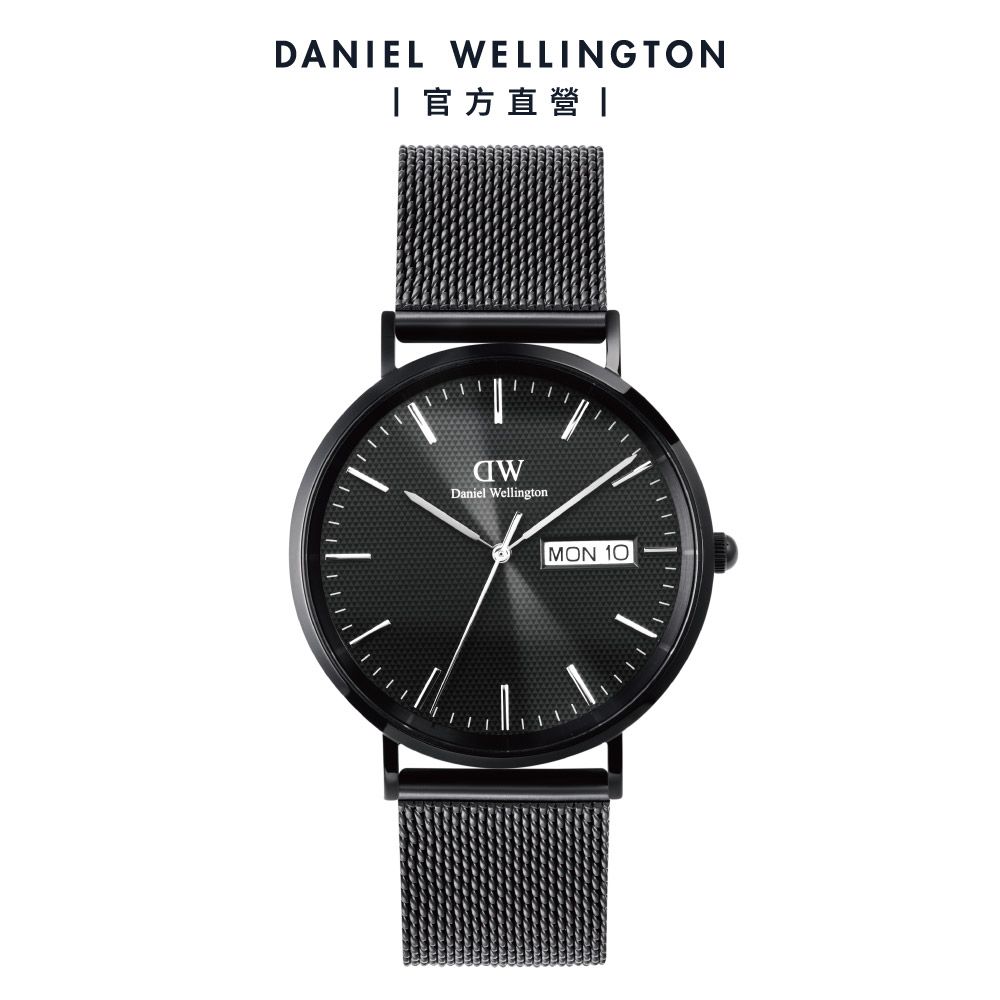 Daniel Wellington 手錶 Classic 40mm Day Display 金屬編織錶-曜石黑-黑錶盤(DW00100831)